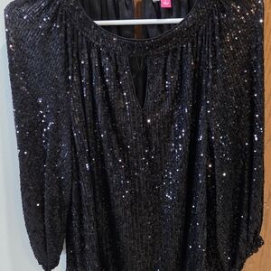 Vince Camuto Black Sequin Scoop Neck Blouse